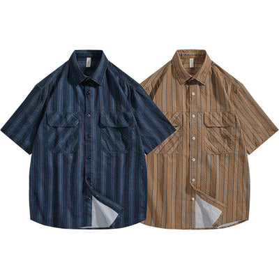 Camisa de Verano Seersucker a Rayas para Hombre - Image 4