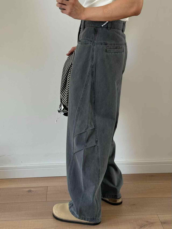 Pantalones Casuales Plisados con Corte 3D - Jeans Versátiles Blancos