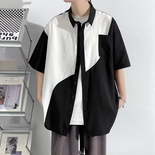 Camisa Coreana con Detalles de Contraste Estilo Hong Kong