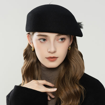 Boina Retro de Lana con Detalles de Plumas para Otoño e Invierno - Image 3