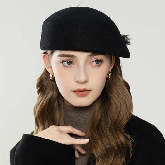 Boina Retro de Lana con Detalles de Plumas para Otoño e Invierno - Image 3