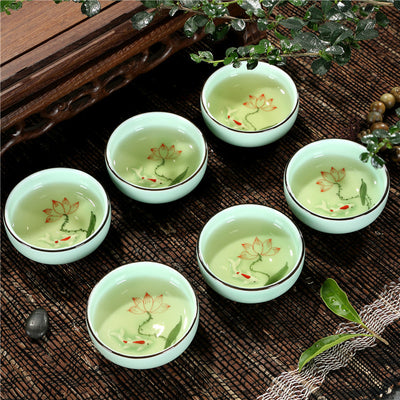Juego de Té Kung Fu Celadón Pintado a Mano con Diseño Carpa Creativo - Image 19