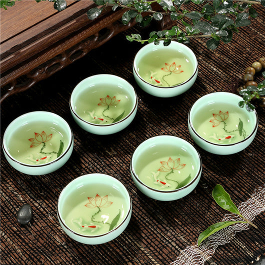 Juego de Té Kung Fu Celadón Pintado a Mano con Diseño Carpa Creativo - Image 19