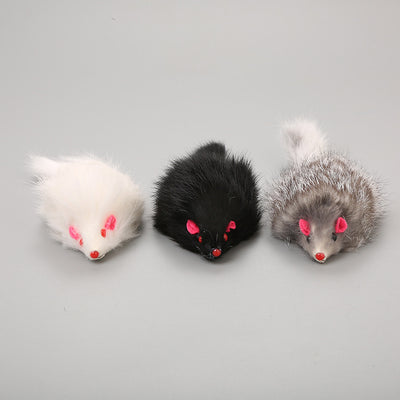 Two gray plush mouse cat toys with white tails, pink ears, and red noses on a plain background. - Image 6