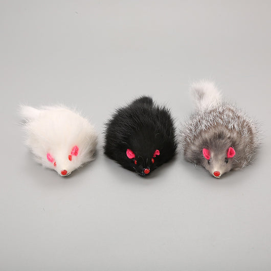Two gray plush mouse cat toys with white tails, pink ears, and red noses on a plain background. - Image 6
