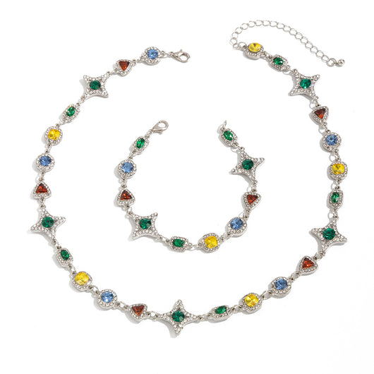 Collar Conjunto de Cruz y Estrella con Piedras de Gema Coloridas para Hombre - Image 5