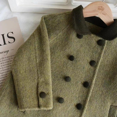 Abrigo de Lana Retro Verde Militar Niños - Corte Medio - Image 15