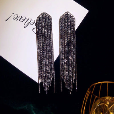 Aretes Largos de Espinela Negra con Borla en Plata - Image 5