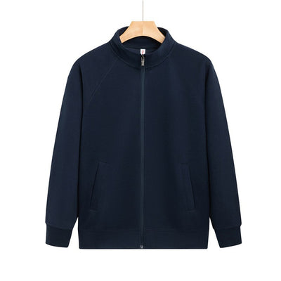 Purple full-zip jacket with a stand-up collar, raglan sleeves, and front pockets, displayed on a hanger. - Image 31