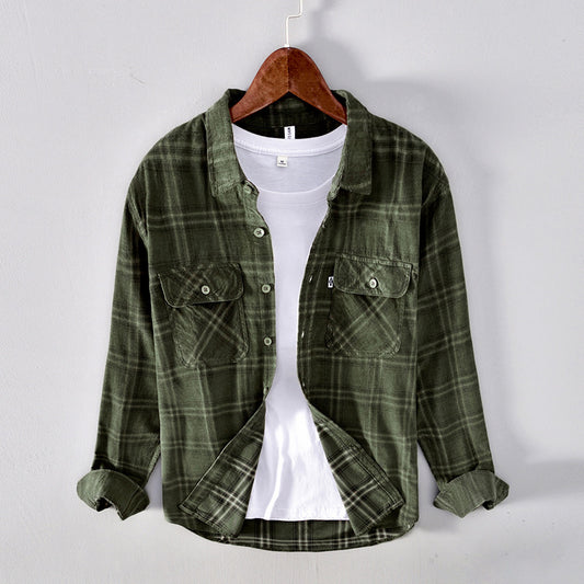 Camisa Casual de Cuadros en Pana de Algodón para Hombre