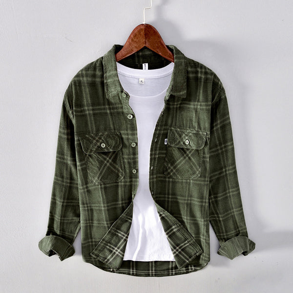 Camisa Casual de Cuadros en Pana de Algodón para Hombre