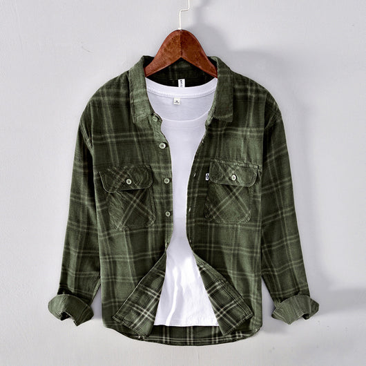 Camisa Casual de Cuadros en Pana de Algodón para Hombre