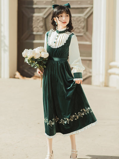 Vestido Terciopelo Diseño Francés con Efecto Dos Piezas Bordado - Image 7