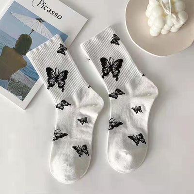 Calcetines Tube Mujer Mariposa - Diseño Cartoon Blanco y Negro - Image 8