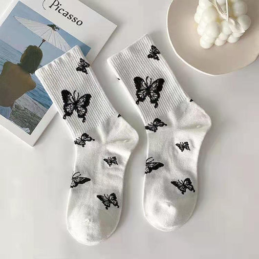 Calcetines Tube Mujer Mariposa - Diseño Cartoon Blanco y Negro - Image 8