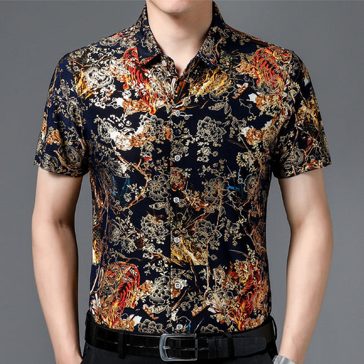 Camisa Estampada de Manga Corta para Hombre Adulto - Tela Fresca Elástica - Image 3