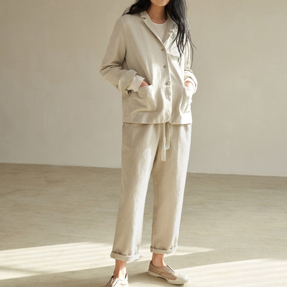 Chaqueta Casual de Algodón y Lino Reforzada para Mujer
