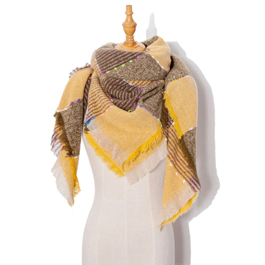 Chal Triangular Mujer a Cuadros Otoño Invierno con Cinta - Image 3