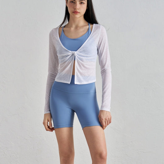 Playera Yoga Mujer Diseño Capas Retorcidas Manga Larga Textura Suave