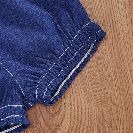 Enterizo Infantil Hombros Descubiertos con Volantes en Denim Azul - Image 5