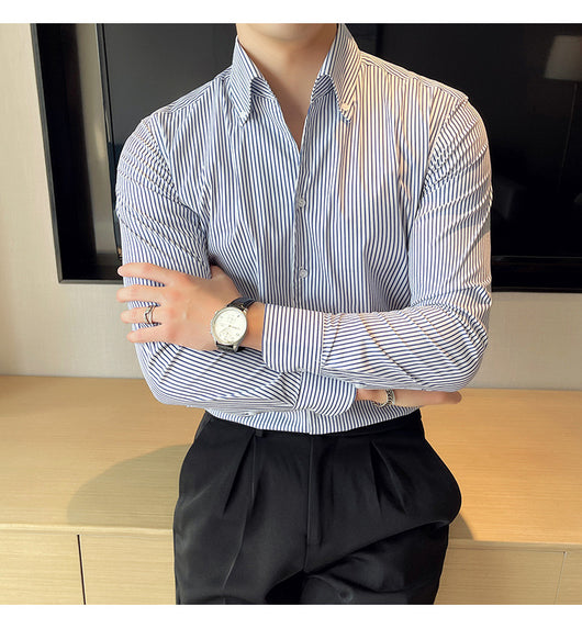 Camisa Manga Larga a Rayas para Hombre Otoño Invierno - Image 12
