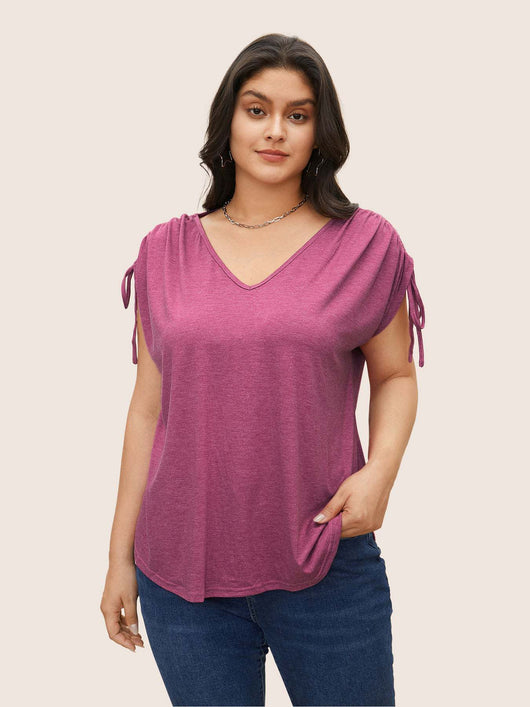 Playera Suelta con Cuello V y Cordón Ajustable - Básico Versátil - Image 15