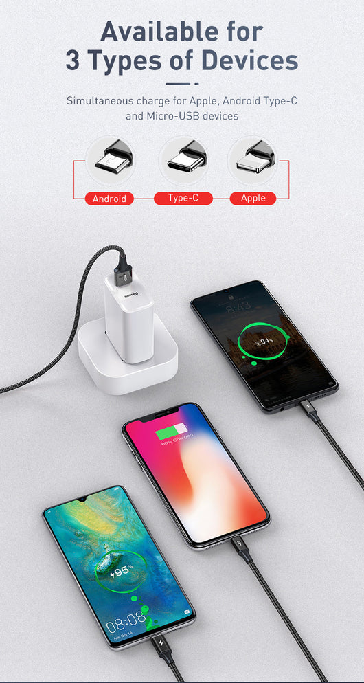 Cable 3 en 1 Carga Rápida - Lightning, Micro USB y USB-C Negro - Image 12