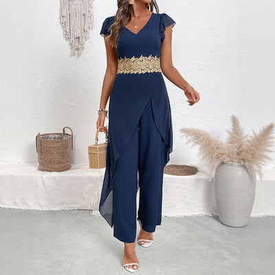 Jumpsuit Elegante con Escote en V y Detalles de Encaje - Image 2