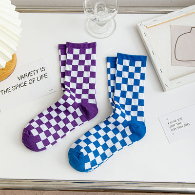 Calcetines Tubo Estilo Ajedrez para Mujer - Image 4