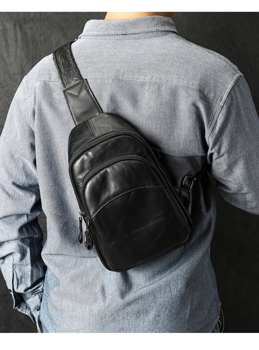 Bolsa de Pecho Minimalista de Cuero Genuino Gran Capacidad para Hombre - Image 12