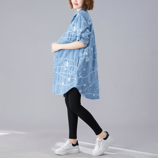 Chaqueta Denim Oversize con Bordados Artísticos Retro - Image 6