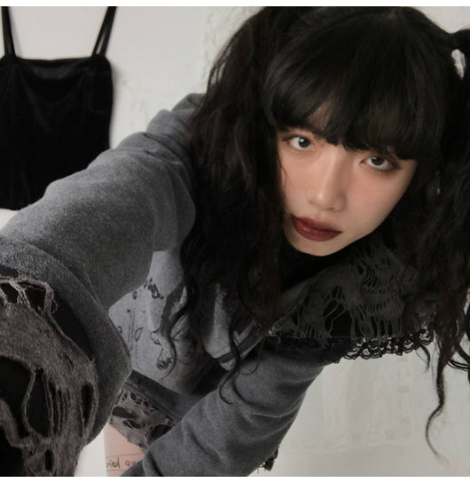 Sudadera con Capucha Desgarrada Dark Subculture - Image 29