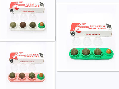 Cat toy with blue base, three rotating catnip/matatabi balls, and one licking candy, in a box labeled 'Rotating Mint Ball'. - Image 18