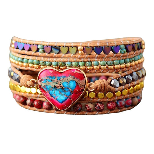 Pulsera Étnica Multicapa de Piedras Naturales con Trenzado y Detalles de Amor - Image 9