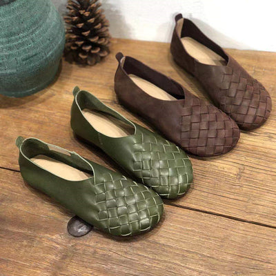 Zapatos Planos de Cuero Tejido con Punta Redonda - Estilo Retro Cómodo - Image 13