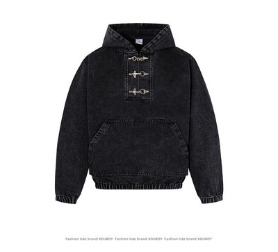 Sudadera Negra para Hombre con Lavado Desgastado y Detalles de Cierre de Langosta - Image 10