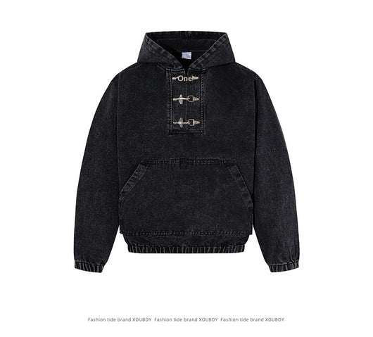 Sudadera Negra para Hombre con Lavado Desgastado y Detalles de Cierre de Langosta - Image 10