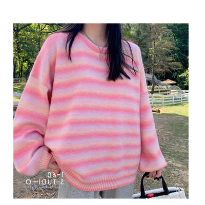 Suéter Retro de Rayas Arcoíris Degradado para Mujer - Image 11