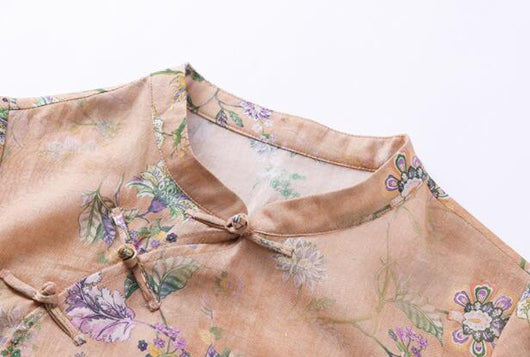 Vestido Cheongsam Retro Mujer Estampado Literario en Ramio - Image 13