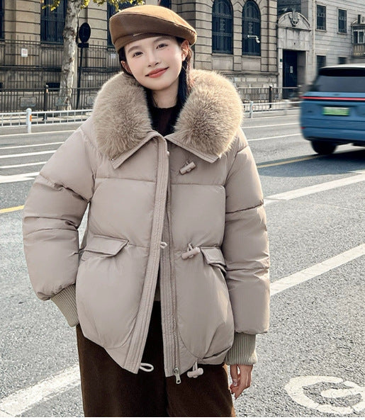 Abrigo Acolchado de Plumón con Cuello de Piel para Mujer - Chaqueta Corta Térmica Invierno - Image 11