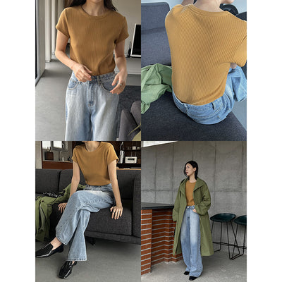 Blusa Básica de Verano para Mujer con Cuello Redondo y Textura - Image 3