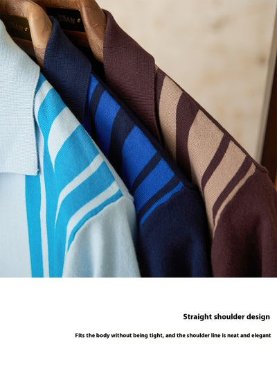 Cardigan Polo de Punto Transpirable con Rayas de Algodón - Image 13
