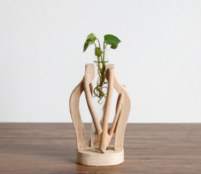 Jarrón de Madera Maciza Artesanal con Diseño Decorativo para Flores y Plantas Hidropónicas - Image 22
