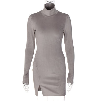 Vestido Elegante de Manga Larga con Cuello Alto y Abertura - Image 5