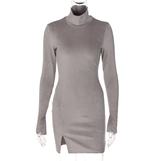 Vestido Elegante de Manga Larga con Cuello Alto y Abertura - Image 5