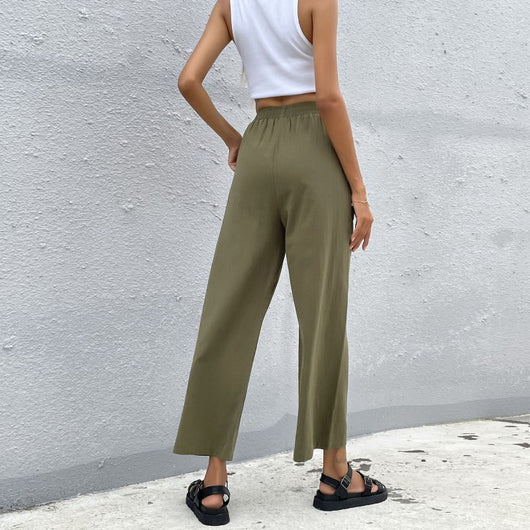 Pantalones Anchos Cropped de Algodón con Cordón Ajustable - Image 11