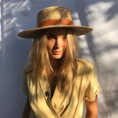 Sombrero de Paja con Ala Plana para Viajes y Protección Solar