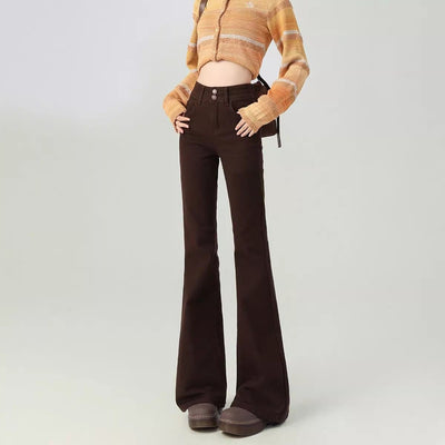 Pantalones Acampanados Talle Alto Moldeadores Marrón para Mujer Petite - Image 3