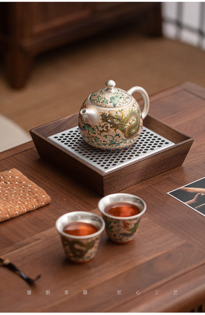 Juego de Té Kung Fu Dragón Fénix Dorado con Esmalte Auspicioso - Image 9