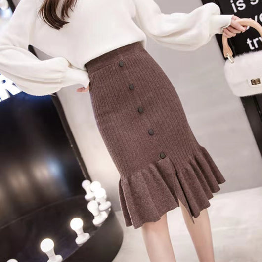 Falda Coreana Cintura Alta con Botones y Volantes - Image 3